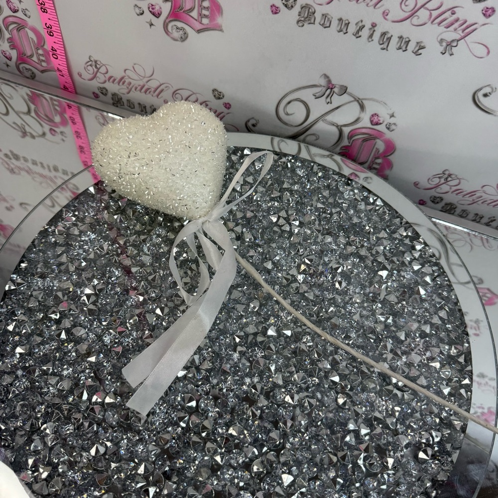 White Sparkle Heart Wand Decorative Accent